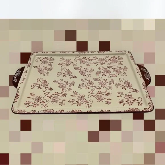 Temp-Tations Cranberry Floral Lace Serving Tray 14 x 9.5 Serveware Cottagecore - Picture 5 of 16
